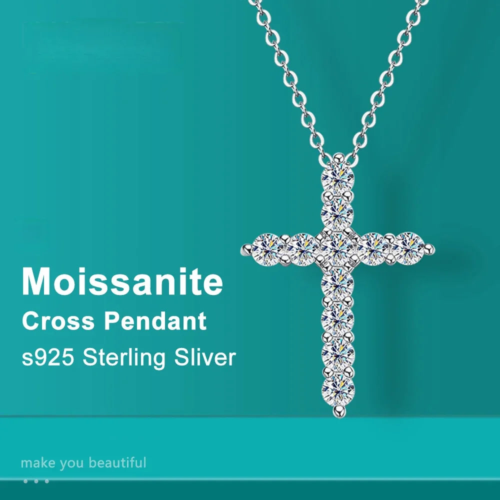 Moissanite Cross Pendant Necklace