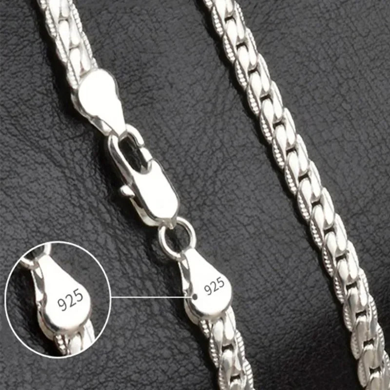925 Sterling Silver 6MM Full Sideways Chain Necklace for Women Men Fashion 818202224 Inch Jewelry Sets Wedding Jewelry Gift