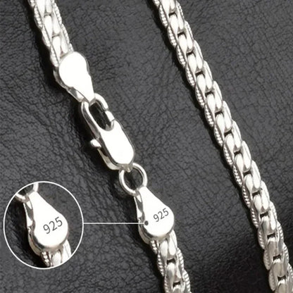 925 Sterling Silver 6MM Full Sideways Chain Necklace for Women Men Fashion 818202224 Inch Jewelry Sets Wedding Jewelry Gift